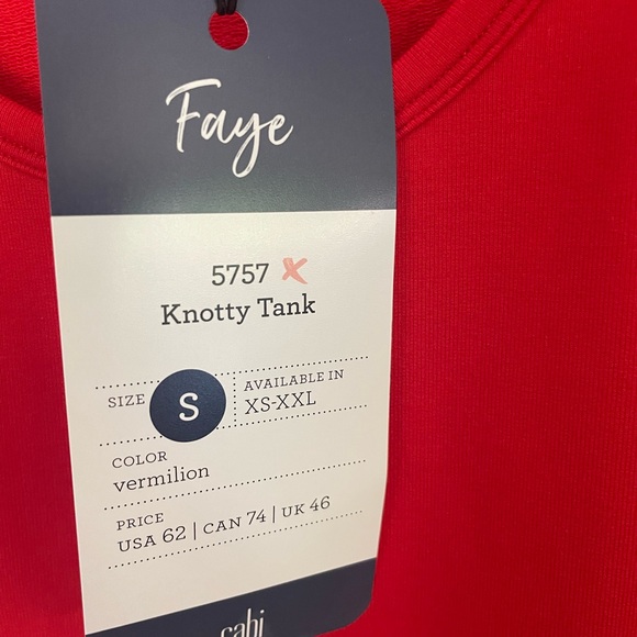 CAbi Red Sleeveless Twisted Knotted Front Cotton Modal Spandex Knit Tank Top - Picture 3 of 3